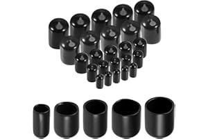 sourcing map 25pcs Round Rubber End Caps 6mm 9mm 12mm 16mm 19mm Black Vinyl Cover Screw Thread Protectors Assortment Kit