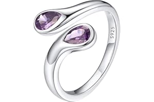 Bestyle Anillos Mujer Anillo Gotas de Agua Anillos Plata de Ley 925 Anillo Ajustable Abierto Anillo con Piedra Nacimiento Anillos de Compromiso Boda Alianzas