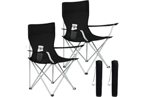 AMHANCIBLE Campingstuhl Faltbar 2er Set, Angelstuhl Klappbar mit Getränkehalter, Klappstuhl Camping mit Armlehnen und Tragetasche, Campingstühle 2er Set Leicht,bis 120Kg Belastbar, Schwarz OCC01BK