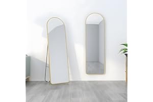 MIQU Full Length Body Mirror 146 x 45 cm, Free Standing Floor Mirror, Wall Mounted Gold Frame Hang Large Arched Mirror for Dressing Room, Living room, Bedroom