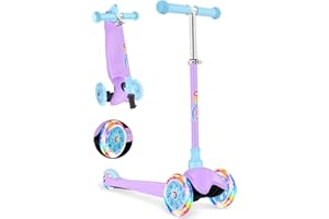 BELEEV Monopattino Bambino 2 Anni, Monopattino 3 Ruote LED Illuminate, Altezza Regolabile, Ponte Antiscivolo, Freno Posteriore, Monopattino Bambini 2-6 Anni, Scooter Bambina Ragazza Ragazzo, Regalo