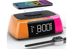APUZOM Digitaler Wecker mit kabellosem Laden, Bluetooth-Lautsprecher, Nachtlicht, Soundmaschine, 0-100% Dimmer, USB-Ladegerät - Laute Nachttischuhr für Schwerschläfer Erwachsene, Teenager (Mehrfarbig)