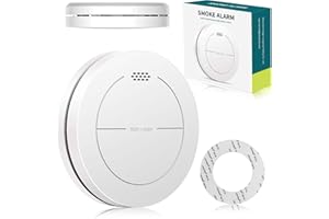 SAFELIVEO Detector de Humo, batería de 10 años, sin LED Intermitente, función de Silencio, con Almohadillas Adhesivas, Sonido de Alarma de 85dB, Alarma de Incendio Plana, 1 Piezas（Autónomo）