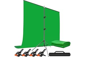 Heysliy Green Screen Background with Stand 2x2M/6.5x6.5Ft,1.5 x2M GreenScreen Photography Backdrop Kit for Gaming,Photo Studio,Stream,Chroma Key