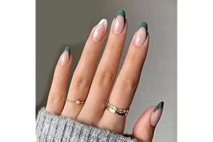 Luvadeyo Set de 24 faux ongles courts en forme d'amande en acrylique à pression avec colle, pour femmes et filles, blanc à motif (White Swirl)