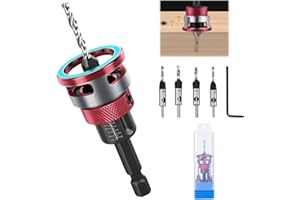 FARNIRVANA 6 Piezas Brocas Avellanadoras Cónicas, Brocas para Madera de HSS-M2 con Tope de Profundidad Ajustable, Brocas Cónicas con Vástago Hexagonal de 1/4", para Carpintería y Bricolaje