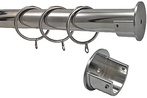 YOUR HOME ONLINE 28mm Complete Metal Recess Rings Curtain Pole Wall Brackets Chrome Brass Black (2.2m, Polished Chrome)