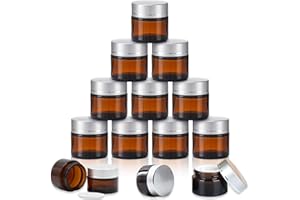Fanchu 10 Stück Creme Behälter, Amber Glas Leer Cremetiegel, 10ml Cremedosen zum Befüllen Glasbehälter mit Deckel und Liner für Kosmetik Cremes Lotionen ätherische Öle