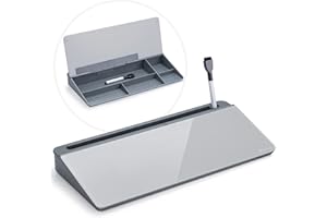 Varhomax Tableau blanc de bureau en verre avec rangement, organiseur de bureau, liste de tâches, bloc-notes, bloc-notes, tableau blanc effaçable à sec pour la maison, le bureau et les fournitures