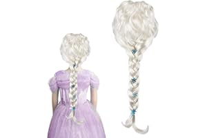 FENGQ Peluca Elsa, Princesa Peluca Niña, Peluca Elsa Frozen Niña, Elsa Peluca Trenza Princesa para Niña Halloween Navidad Fiestas Carnaval, Mascarada