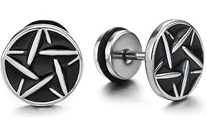 COOLSTEELANDBEYOND 10MM Acciaio Inossidabile Stella Pentagramma Cerchio Orecchini con Smalto, Uomo Donna, Riavvitare, 1 coppia
