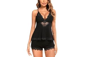 RSLOVE Damska seksowna piżama zestaw koronkowa koszulka i szorty dekolt w serek bielizna nocna modalna bielizna nocna