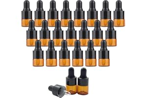 VASANA 24 flaconi vuoti da 1 ml, in vetro ambrato, con contagocce, per oli essenziali, cosmetici, campioni di oli essenziali, 24 pezzi., 1ml