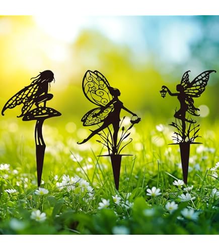 WADORN Decorazione Giardino In Metallo Con Fata Dei Fiori E Fungo, Sagoma Per Esterni, 30 Cm, Ornamento Da Palo - 4