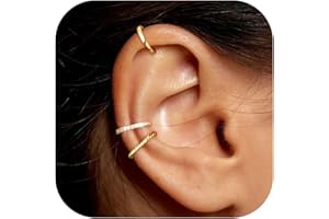 BVLAGIDA 3 Piezas Ear Cuff para Mujer Pendientes sin Agujero Ajustables Pendientes Clip Fake Helix Cartílago Pendientes Oro con Joyero