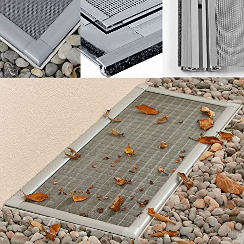 Lichtschachtabdeckung Profi 115 x 60 cm ALU Rahmen + PET Screen Gewebe, individuell kürzbares Schutzgitter, einfache Montage ohne Bohren, Dichtungsbürste + Gummi-Wandanschlussprofil