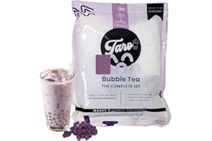 Wild Monk Boba Tea Kit - Bubble Tea Set for Boba Tea at Home - Set Contains Taro Milk Tea Powder (150g), 5X Instant Bubble Tea Pearl Packs (50g Each), 5X Bubble Tea Paper Straws
