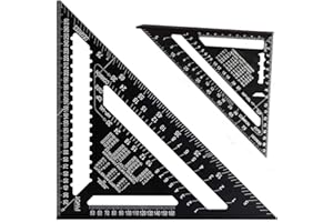 EIDOCT 2 Pcs Rafter Square Metric, 12 inch & 7 inch Black Rafter Square Set, Aluminum Carpenters Roofing Square Tool, Metric Woodwork Square, Triangle Ruler Protractor