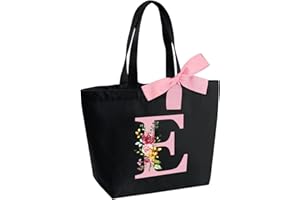 HAMATATA Borsa Tote Bag con Iniziale, Borsa Shopper con Papillon, Borsa Donna Personalizzata con Nome, Regali per Donna, Amica, Sposa Damigella D'onore, Mamma, Compleanno, Nozze, Natale, San Valentino
