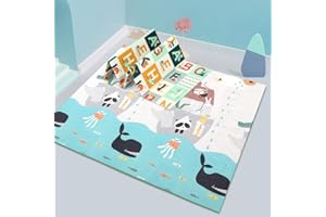 OUNUO Krabbelmatte Baby, Spielteppich für Kinder, Spielmatte Baby, Doppelseiten Krabbeldecke Spieldecke gym yoga matte 200x180cm (Meerestiere)