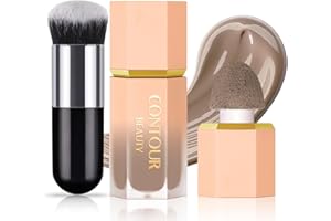 Noerrors Liquid Contour Stick, Soft Cream Bronzer Contour Wand, Grey Cool Toned Contour Face Conceal with Cushion Applicator, Natural Matte Long Lasting Highlighter Makeup with Brush #02