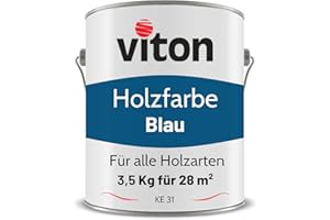VITON S.R.O. VITON Holzfarbe in Blau - 3,5 Kg Holzlack Seidenmatt - Wetterschutzfarbe für Außen - 3in1 Grundierung & Deckfarbe - Profi-Holzschutzlack - KE31 - RAL 5010 Enzianblau
