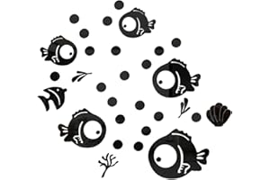 JOZMMZEOOA 30 Piezas Pegatinas Pared Decorativas,Peces y Burbujas Acrílico Pegatinas Espejo Impermeable Pegatina para Pared Adhesivo Decorativo Adornos de Baño,para Sala Estar Baño Deco(Negro)