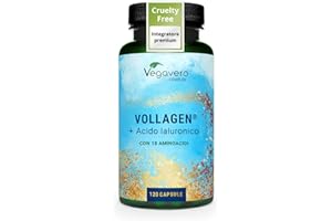 Vegavero Collagene Vegano + Acido Ialuronico | Vollagen®: Alta Biodisponibilità da Fermentazione | 800-1500 kDa | Integratore Anti Age per Pelle e Articolazioni | Senza Additivi | 120 capsule