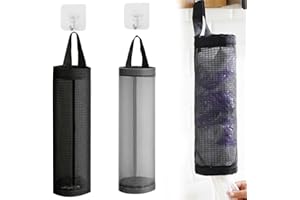 WOXJENA Support de sac plastique, support de sac poubelle suspendu, pour suspendre les sacs poubelle, sac de rangement suspendu en filet avec crochet pour la maison et la cuisine, 2 pièces