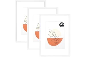 KAIWIN Picture Frame White A3 set of 3-21x30 cm (A4) with Mat, photo frame with acrylic glass for hanging, for photos, posters, puzzles| poster frame