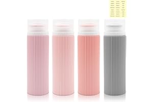 GEBRAZY Reiseflaschen-4 Stück 100ml Reiseflaschen Set-mit Etiketten Reisezubehör-Silikon Flaschen Reise-Camping Silikon Reiseflasche- für Shampoo Sonnenschutzmittel Körperlotionen Conditioner Lotion (Rosa)