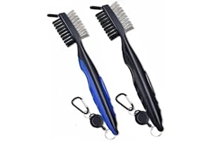 QeeHeng 2 Stück Golf-Reinigungsbürste, 3-in-1 einziehbarer Zip-Line-Aluminium-Karabiner-Golfbürste, Rutschfester Griff, bequemer Griff, Golfschlägerreiniger für Keile, Eisen, Hölzer