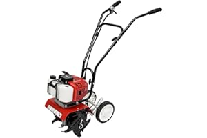 awolsrgiop 52CC 2-Takt Gartenfräse Motorhacke, 1.9KW Gartenfräse Benzin Kultivator Bodenhacke Bodenfräse Fräse, Benzin-Gartenfräse Motorhacke Radantrieb Ackerfräse Bodenfräse Kultivator