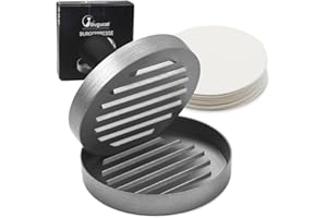 Bugucat Burgerpresse, Hamburgerpresse Antihaft-Burger Presse, Patty Presse mit 100 x Wachspapierbögen, Hamburgerpresse Set Burger Pattie Presse aus Aluguss für BBQ Patties leckere Hamburger, Φ11CM