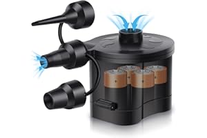 HUGERSTONE Air Pumps for inflatables, Battery Powered Portable Electric Pump for Airbed Camping Mattress Paddling Pool Beach Toys, Fill Inflator Deflator with 3 Sizes Nozzle (4 D Battery Not Included)