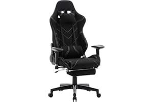 WOLTU Silla Gaming, Transpirable Tela Ergonómica Gaming para con Reposacabeza & cojín Lumbar & Reposapiés Gamer Sillon Videojuegos, Livestreaming, Silla de Oficina y computadora Negro