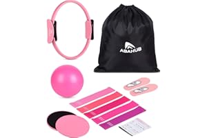 ‎ABAHUB Abahub Pilates Ring Set, 35CM Magic Circle, 25CM Mini Ball,5er Set Fitnessbänder,Yoga Socken,Gleitscheiben,für Frauen Heimtraining, für Kraft, Flexibilität, Stabilität und Körperstraffung, Rosa Set