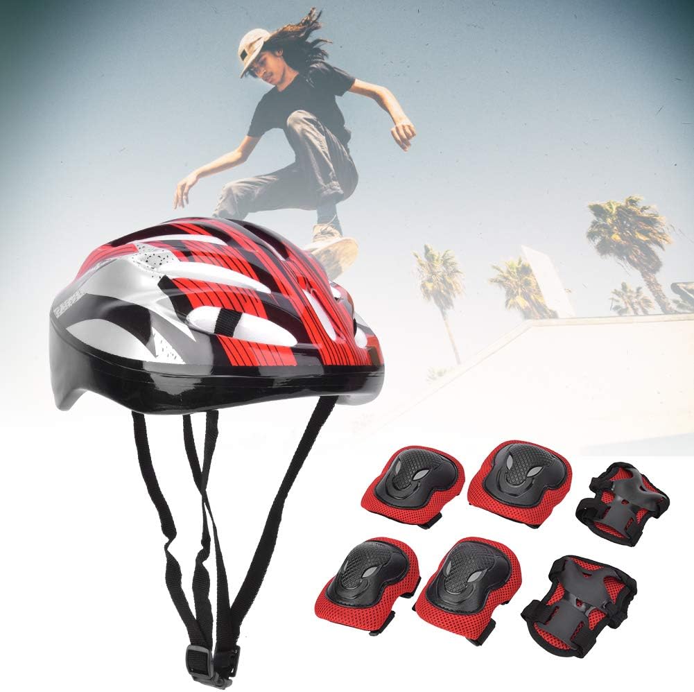 SPYMINNPOO Equipo de protecci¨®n para patinaje sobre ruedas, conjunto transpirable y absorbente del sudor para adultos (40-50 cm/15,75-19,69') en rojo y negro