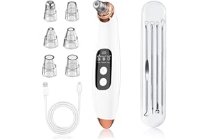 JICICUXI Mitesserentferner Porenreiniger Porensauger Gesicht Elektrisch mit 3 Saugstufen 6 Köpfen, LCD Display, Vakuumsauger zur Gesichtsreinigung, Schonend, USB Wiederaufladbar-Eisweiß
