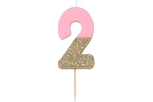 Talking Tables Bday Pink Number 2 Two Candle with Gold Glitter | Premium Quality Cake Topper Decoration | Pretty, Sparkly for Kids, Adults, 21st Birthday Party, Anniversary, Milestone Age, Wax