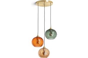 LEDKIA LIGHTING - Lampada a Sospensione Tri Klimt | Design Classico Anni Venti | Compatibile con Lampadine E27 | Per Soggiorno, Cucina, Camera | IP20, Multicolore, Vetro