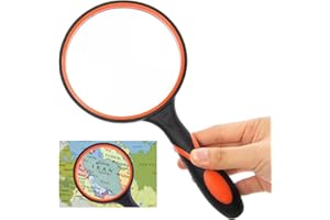 JUNE TECH Magnifying Glass, 10X Handheld Reading Magnifier 75mm Magnifying Lens with Non-Slip Soft Rubber Handle Shatterproof Magnifying Mirror for Reading Repair Observation