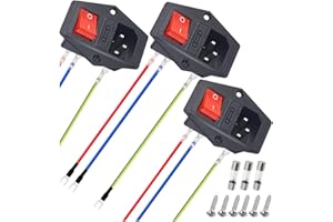 MKBKLLJY 3Pcs AC 10A 250V Rocker Switch Power Socket Inlet Module Plug, 3 Pin IEC320 C14 Male Power Switch with 6Pcs Mounting screws,9Pcs 18 AWG Extension Cord,3Pcs 10A Fuse