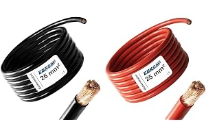 EBROM – 2 meter batterikabel – röd och svart – pluskabel och jordkabel – 25 mm2