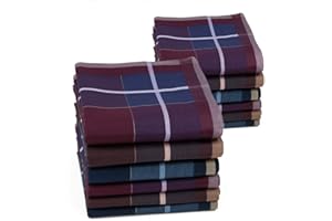 HOULIFE Homme Mouchoirs Tissu Foncé en Pur Coton Carreaux Tartan Nature pour Usage Quotidien Lot de 6/12 Pièces 43x43cm Cadeau de Noël