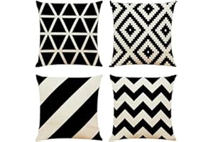 OYIMUA Zestaw 4 Poszewki Dekoracyjne na Poduszki Czarny 40x40 Geometryczne Poszewki na Poduszki Lniane na Sofę Poduszka Salon Nowoczesna Poszewka na Poduszkę Ogród Poduszka Zewnętrzna na Kanapę