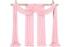Showgeous 2 Pack Querbehang Rosa 73cmx610cm Tüll Foto Hintergrund Hochzeit Vorhang Deko Querbehang Rosa Chiffon-Stoff Hochzeitsbogen Gardinen für Laube Hochzeit Torbogen Zeremonie Fotografie Party