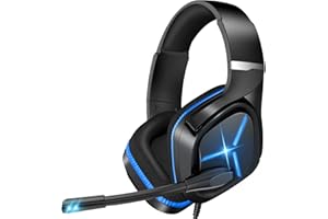 nulliplex Gaming Headset Xbox one Headset with Mic Stereo Gaming Headset, Noise Immunity Swivel Mic & LED Light, Suspension Headband PS4 VR Headphone Compatible with PC PS5 Xbox One (Bblue)