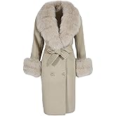 Womens Cashmere Wool Blends Warm Outerwear Real Fur Coat Belt Natural Fox Fur Collar Cuffs Luxury Streetwear