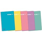 Enri Plus, A5 Notebooks (Quarter), Pack of 5 Plastic Cover Notebooks with Spiral, 80 Sheets with 4x4 Squares, Pastel Blue, Pa